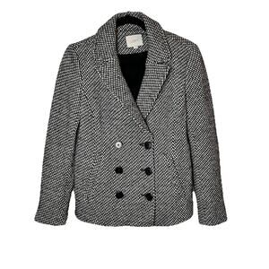 Ann Taylor Loft Pea Coat Small Black White Wool Blend Jacket Double Breasted